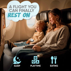 Sittina safety-belt-equipped bed keeps kids secure during takeoff and nap.