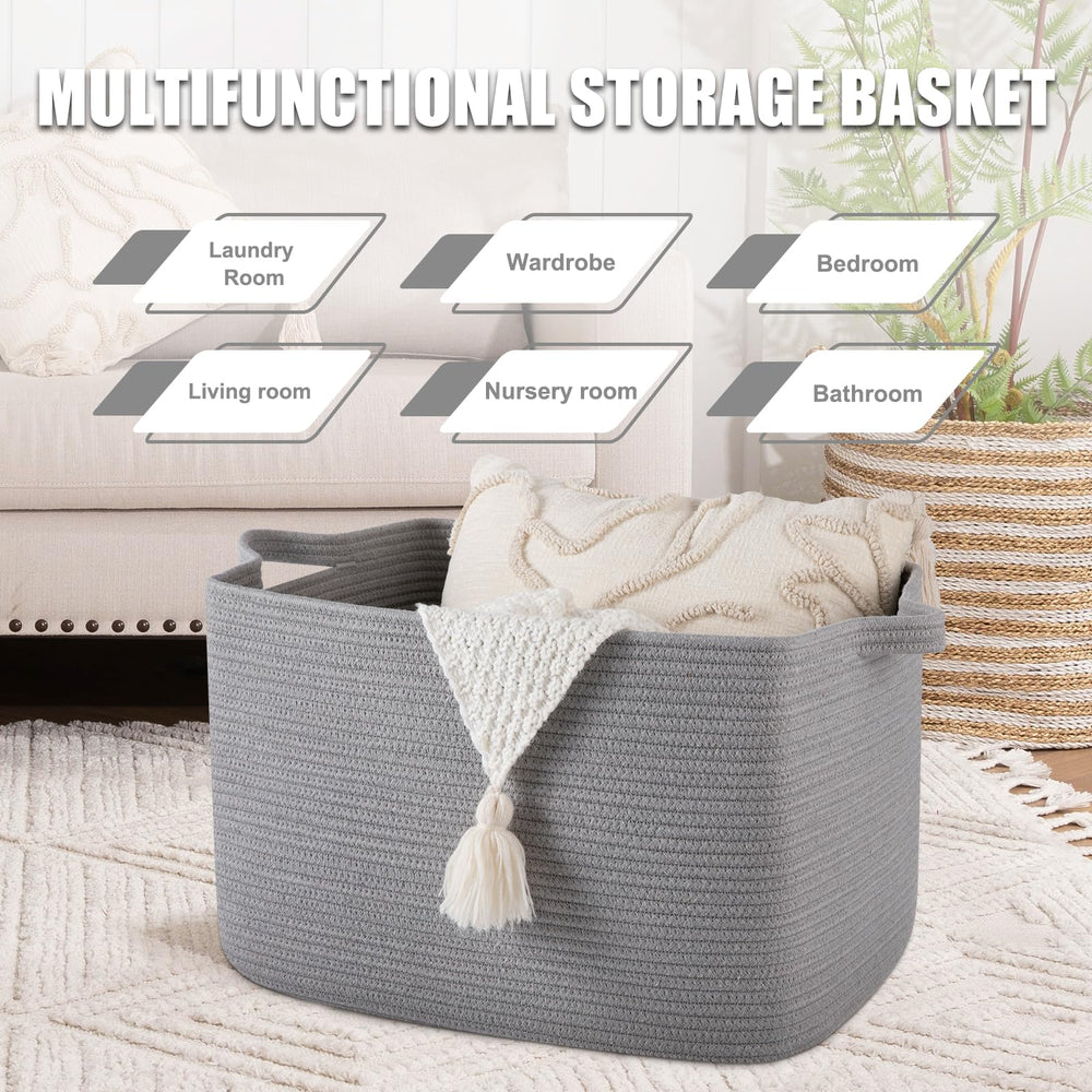 SixDove cotton rope basket close-up, double-stitch handles ensure sturdy daily use.