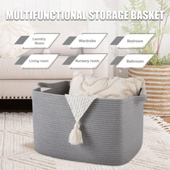 SixDove cotton rope basket close-up, double-stitch handles ensure sturdy daily use.