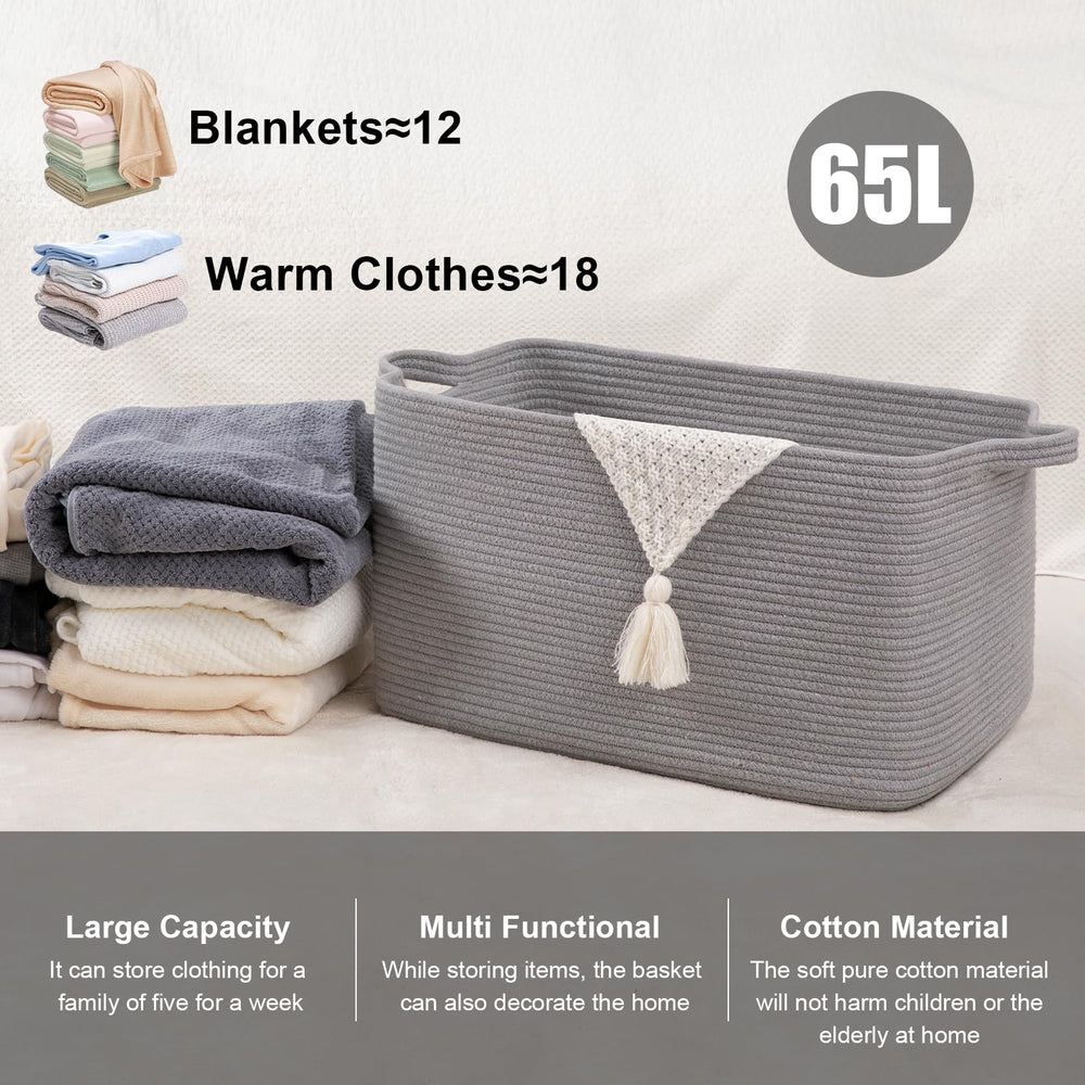 SixDove large basket, side view, durable cotton rope handles for easy carrying.