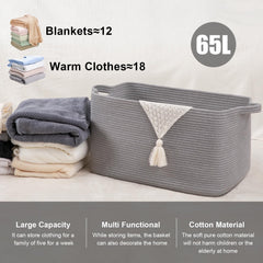 SixDove large basket, side view, durable cotton rope handles for easy carrying.