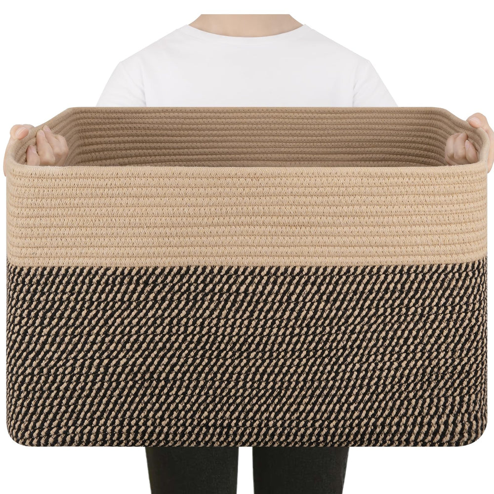 SIXDOVE 75L large blanket basket front view showing sturdy cotton rope for storage