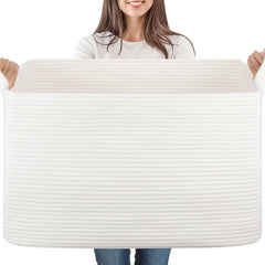 SIXDOVE 95L large storage basket in white shows roomy capacity for blankets or toys.