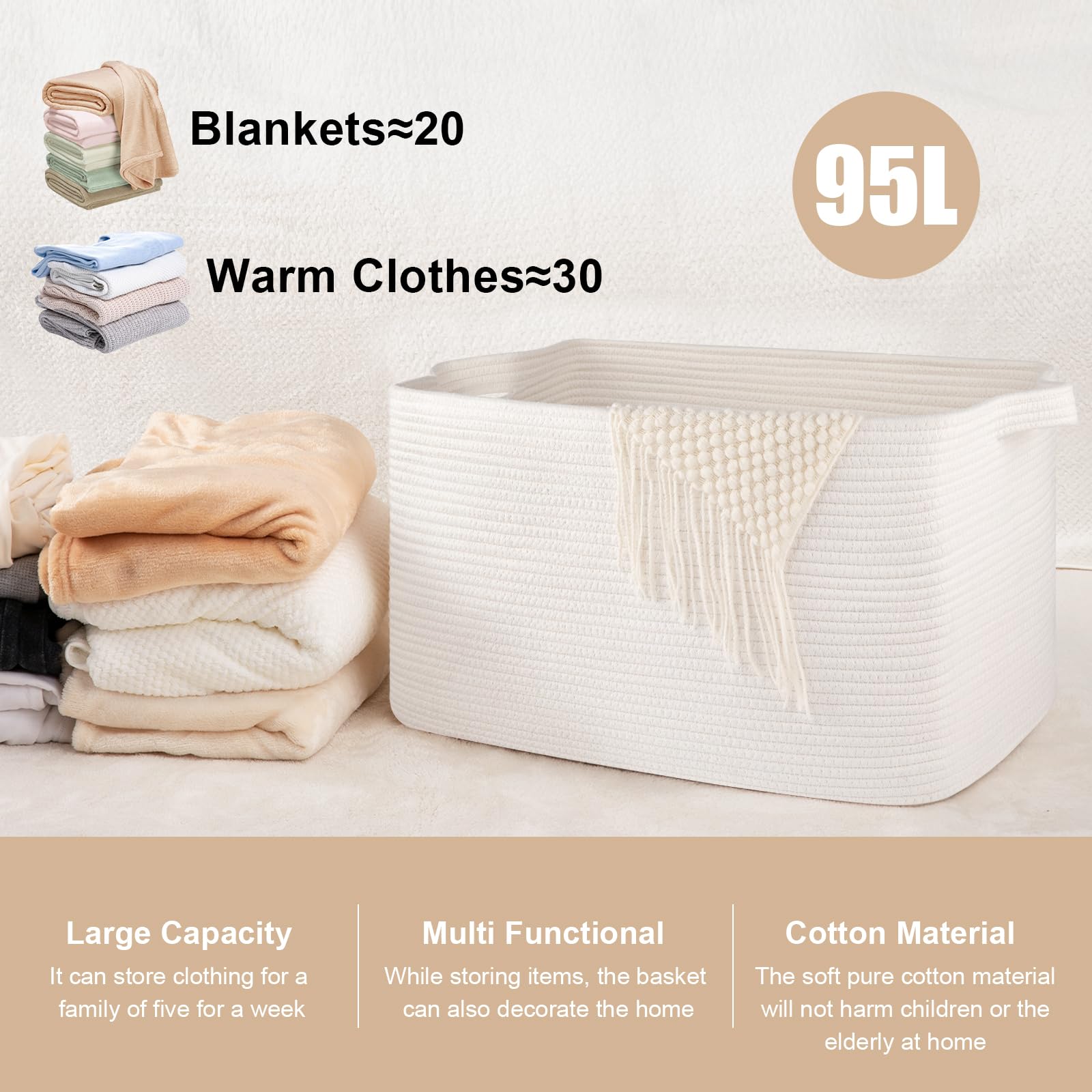 SIXDOVE blanket basket full of blankets demonstrates versatile home storage uses.
