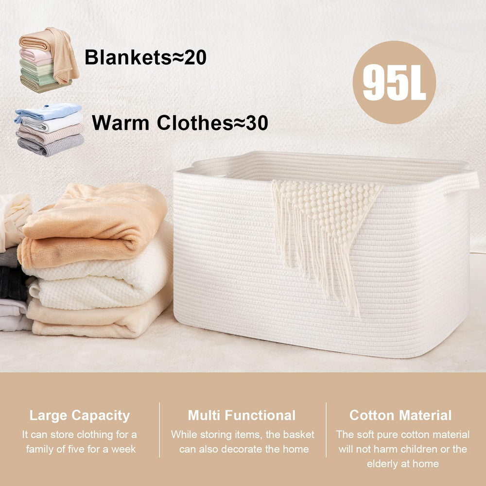 SIXDOVE blanket basket full of blankets demonstrates versatile home storage uses.