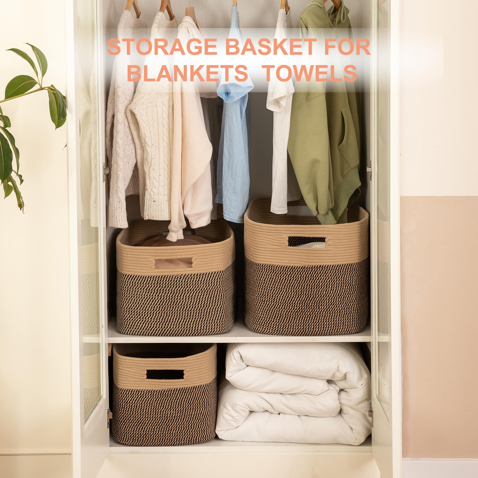 SIXDOVE blanket basket filled with towels to show spacious linen storage.