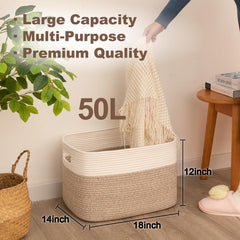 SIXDOVE blanket basket in living room stores throws while keeping decor neat.