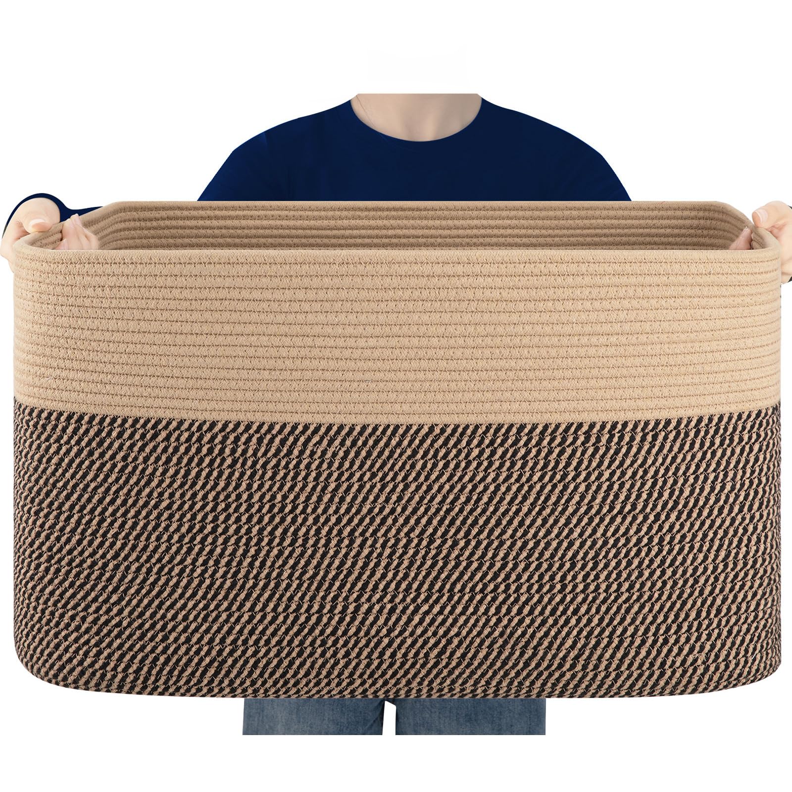 SIXDOVE blanket basket in natural cotton rope for safe home storage.