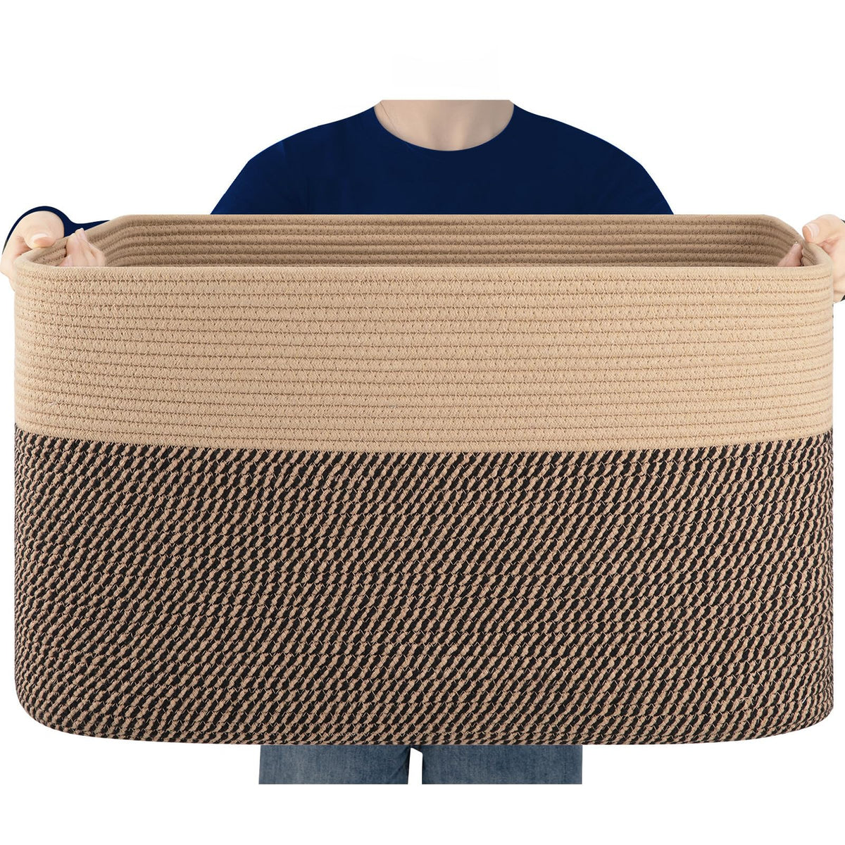 SIXDOVE blanket basket in natural cotton rope for safe home storage.