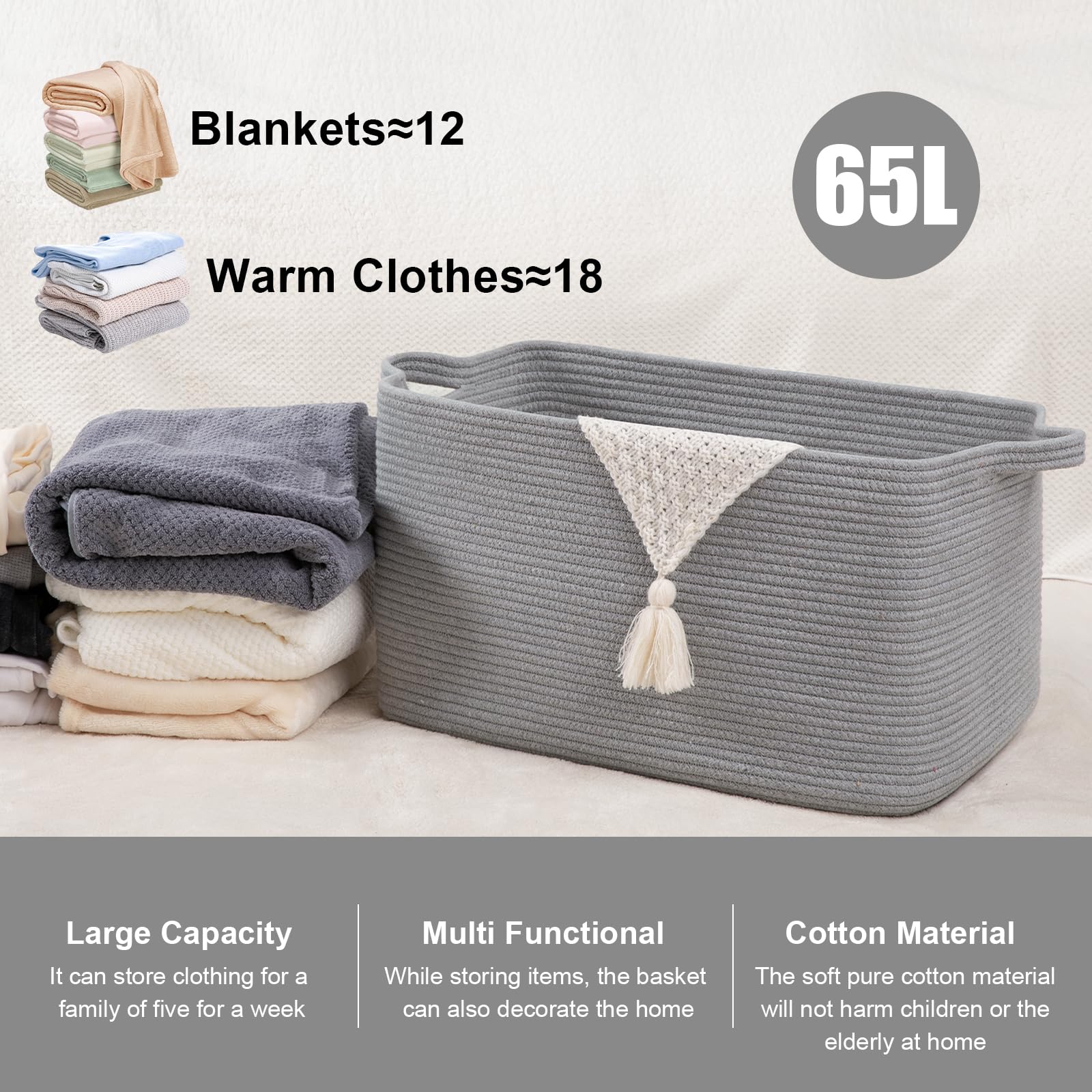 SIXDOVE cotton rope blanket basket highlights natural material and safe home storage