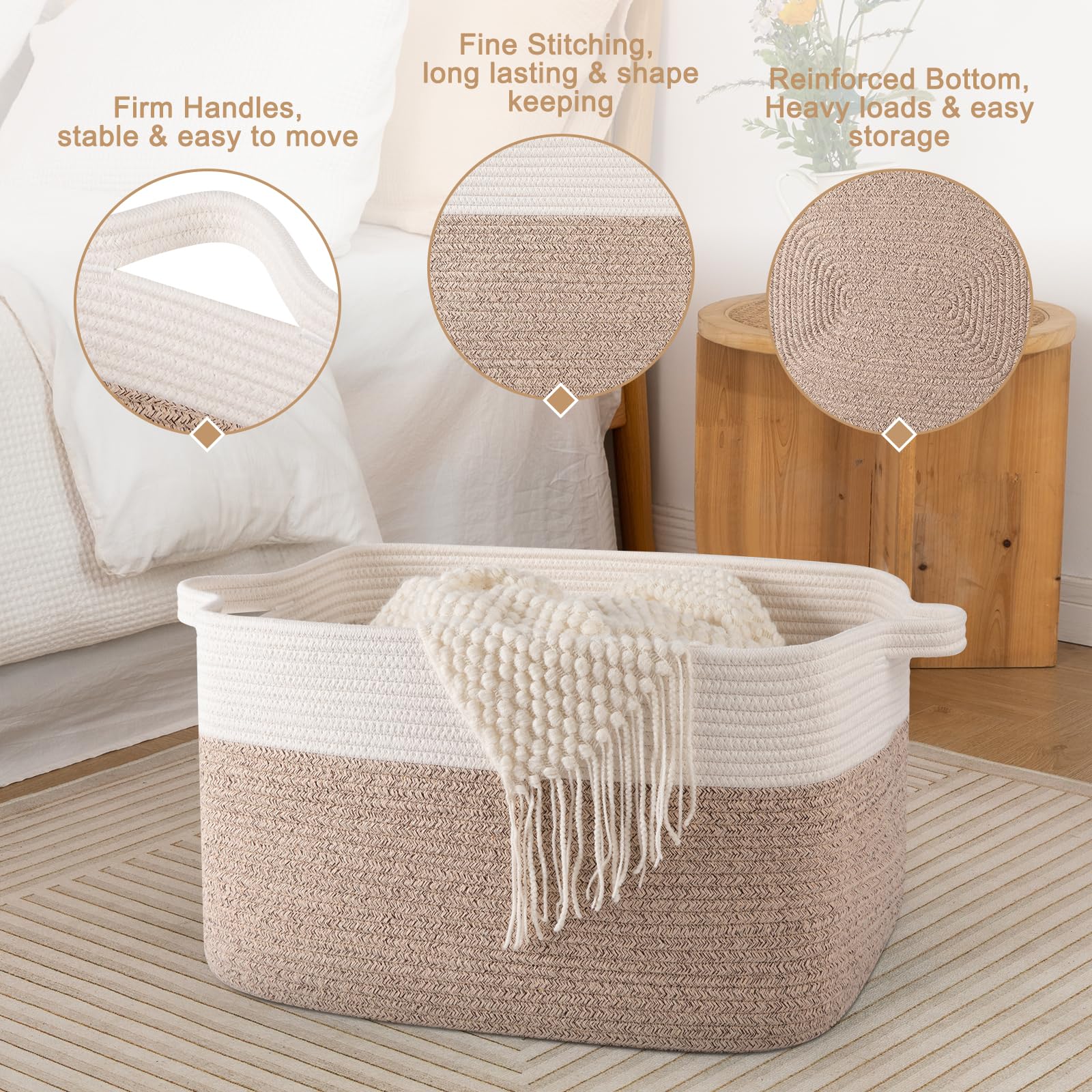 SIXDOVE cotton rope basket folded near a crib for lightweight toys.