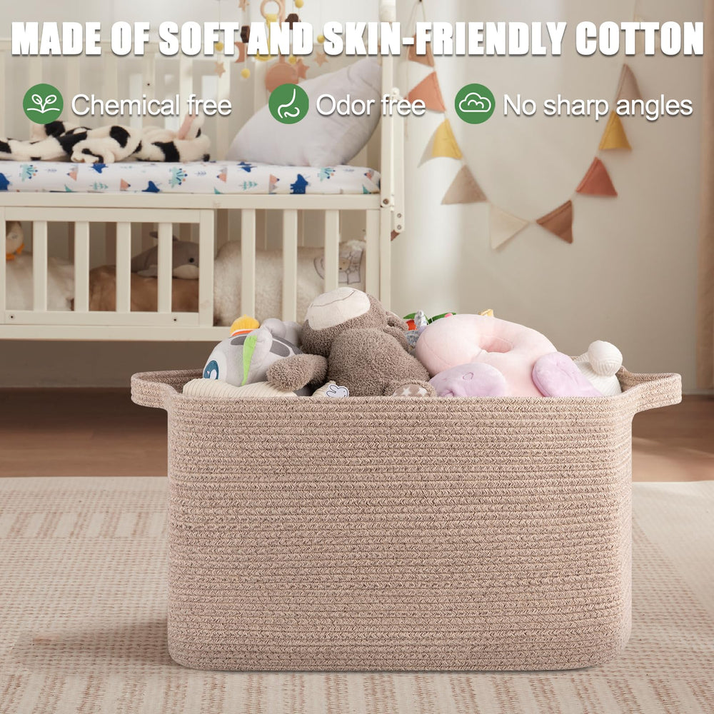 SIXDOVE brown blanket basket in living room blends with décor.