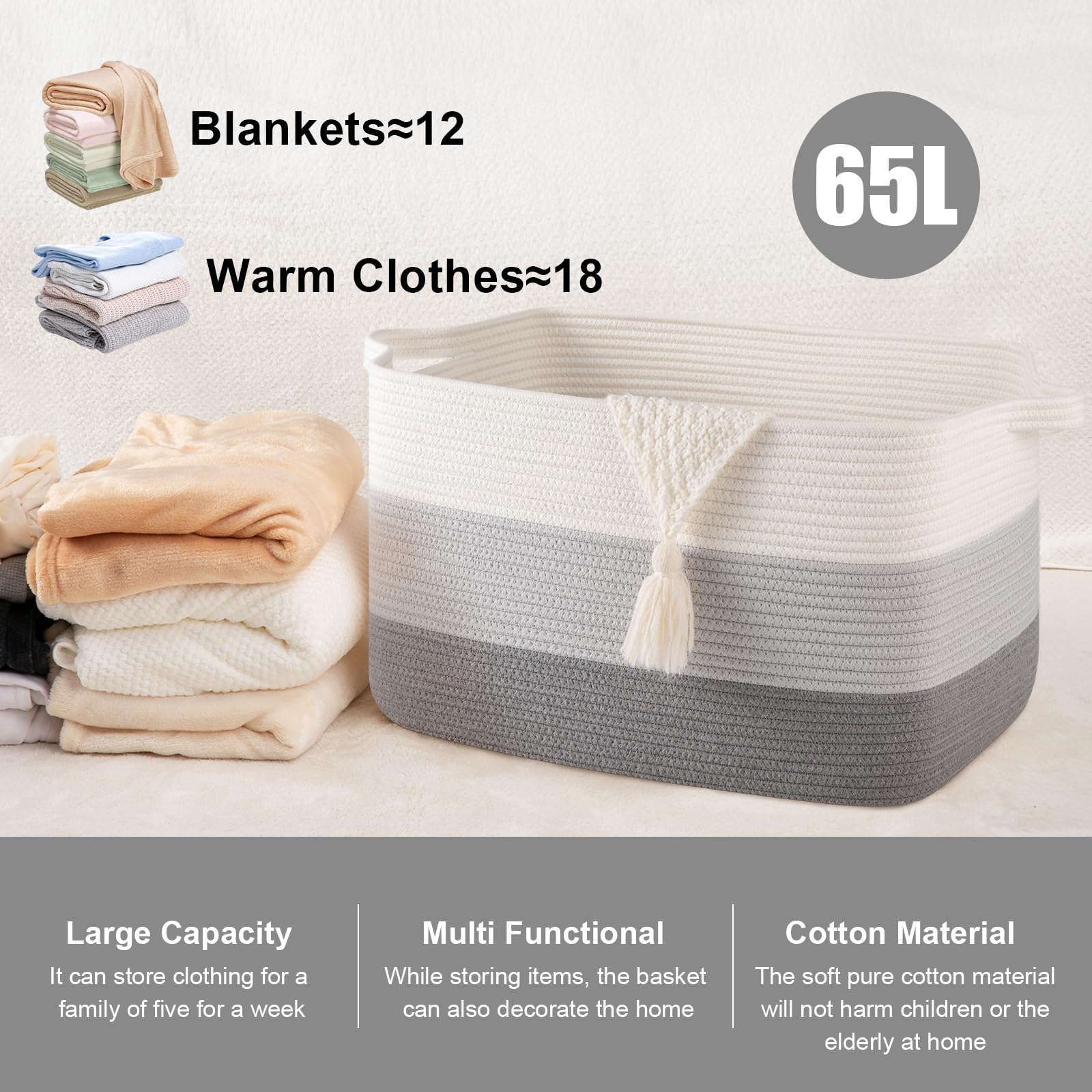 SIXDOVE cotton rope basket closeup weave highlighting durable texture.