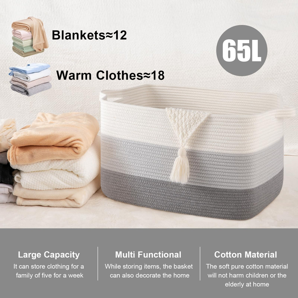 SIXDOVE cotton rope basket closeup weave highlighting durable texture.