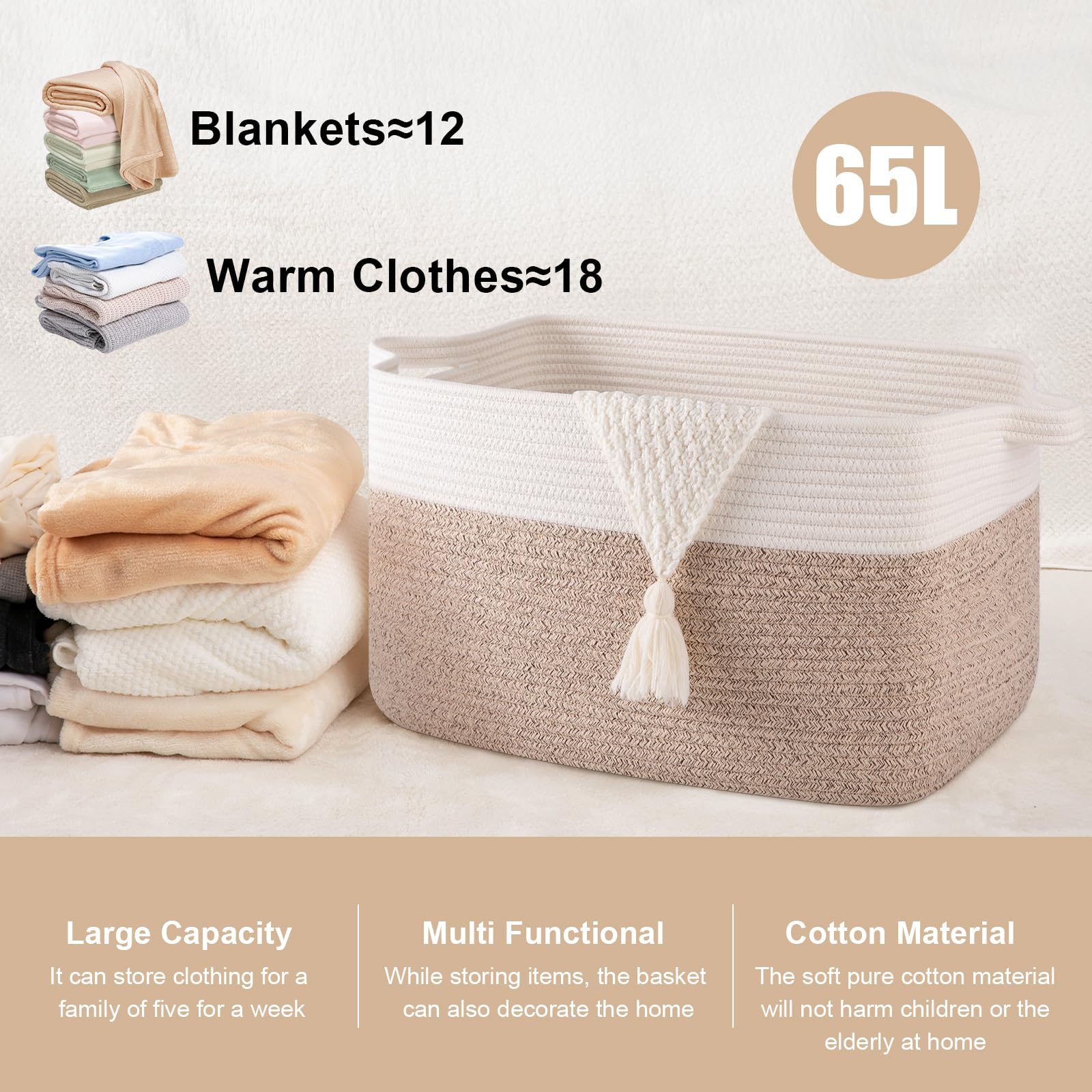 SIXDOVE cotton rope basket in brown and white, keeps toys neatly contained.