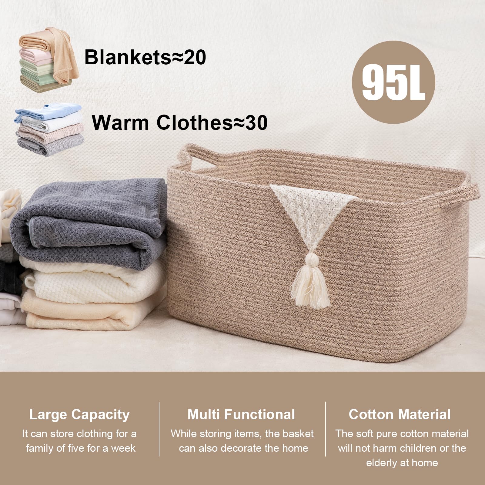 SIXDOVE large storage basket with double-handles for easy room-to-room carrying.