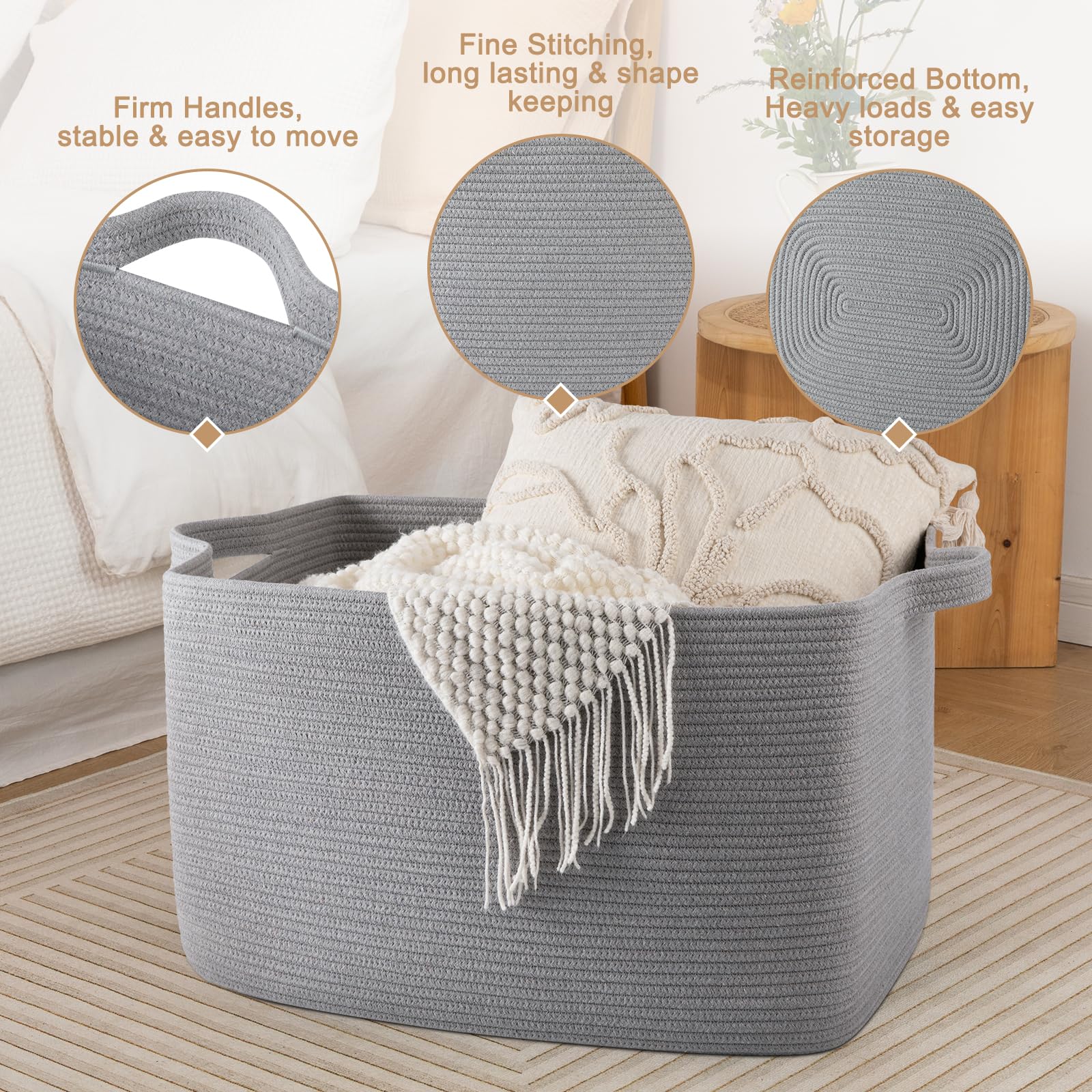 SIXDOVE living room organization with a blanket and cushion in the basket