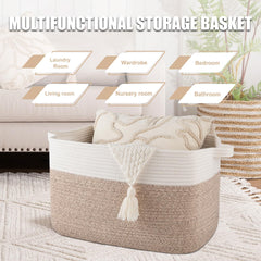 SIXDOVE brown-white storage basket in living room for cushions and blankets.