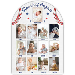 SIXEIGHT Baseball First Year photo board cover—keepsake for monthly milestones.