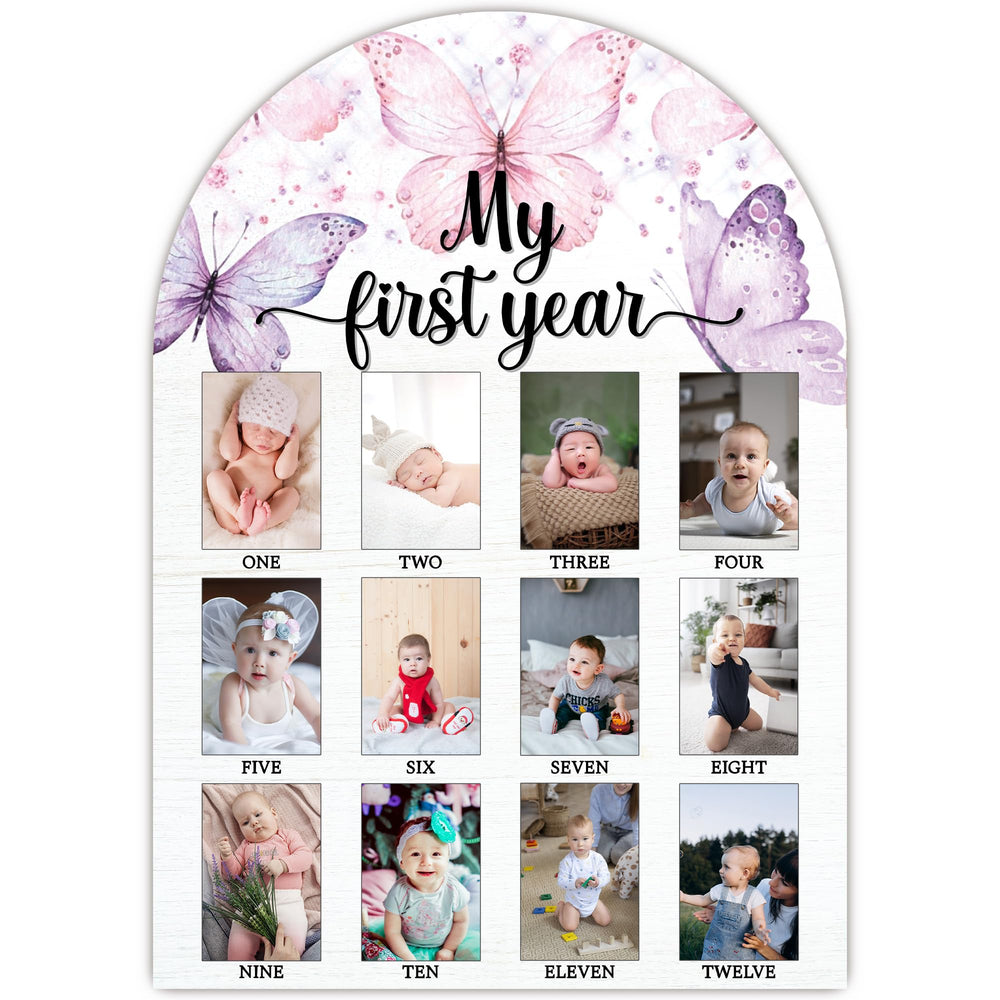 SIXEIGHT first year photo board front view preserves newborn to 12-month milestones