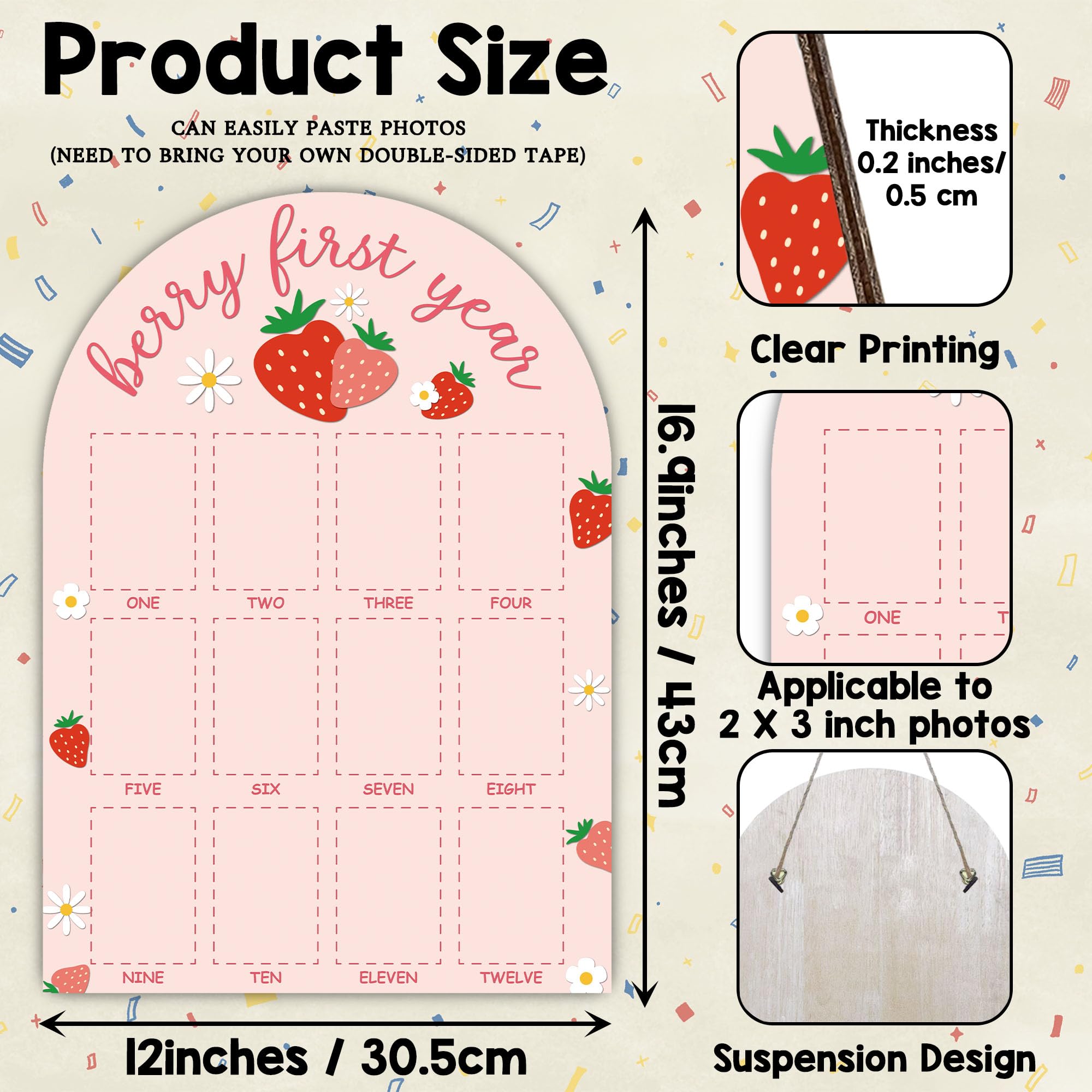 SIXEIGHT milestone boards with 12-month layout showcasing growth visuals for party decor
