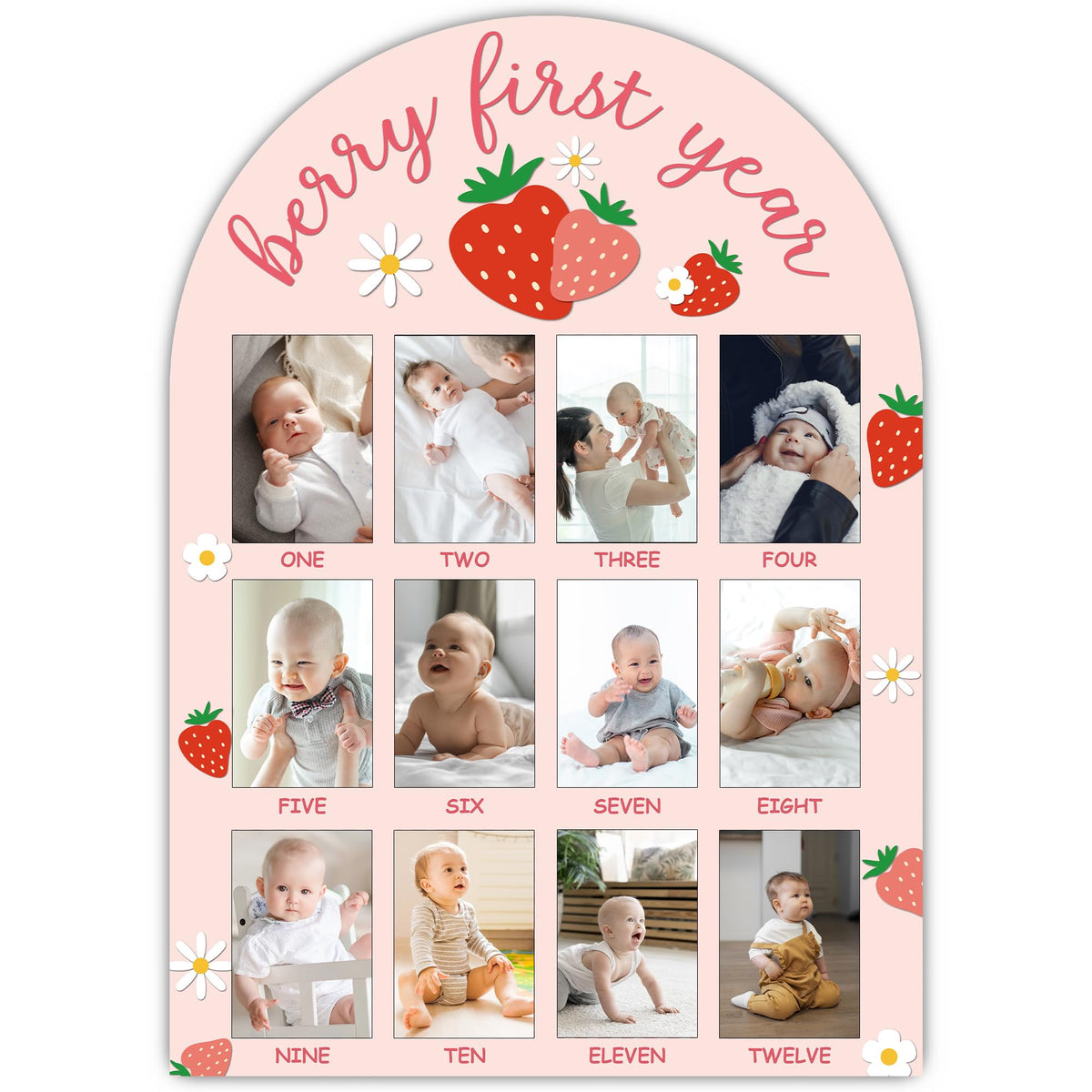 SIXEIGHT one-year wood photo board front view for monthly milestone keepsake display