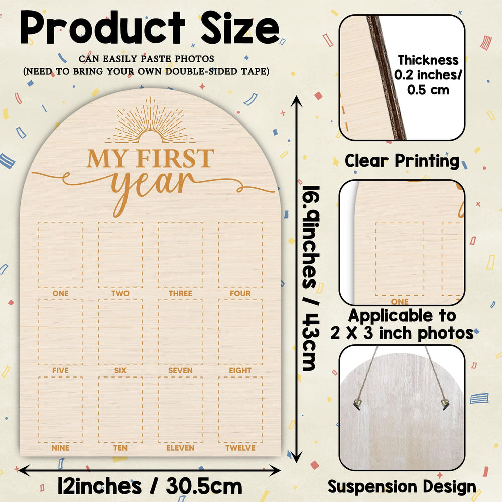 SIXEIGHT One-Year Wood Photo Board wall-hanging display of baby milestones