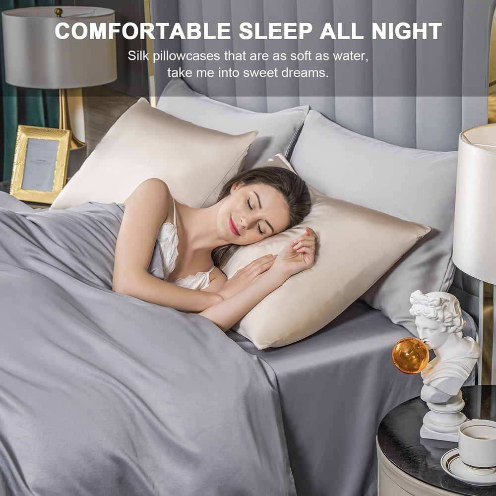 Breathable, soft texture of SIYUAN toddler silk pillowcase in champagne