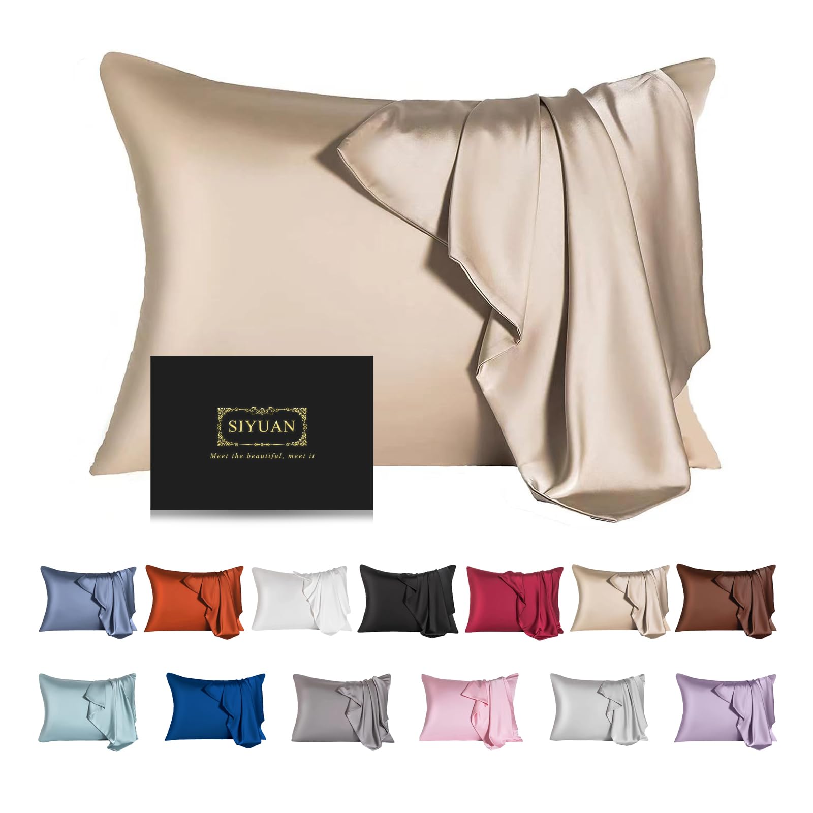 SIYUAN toddler champagne silk pillowcase with hidden zipper secures pillow