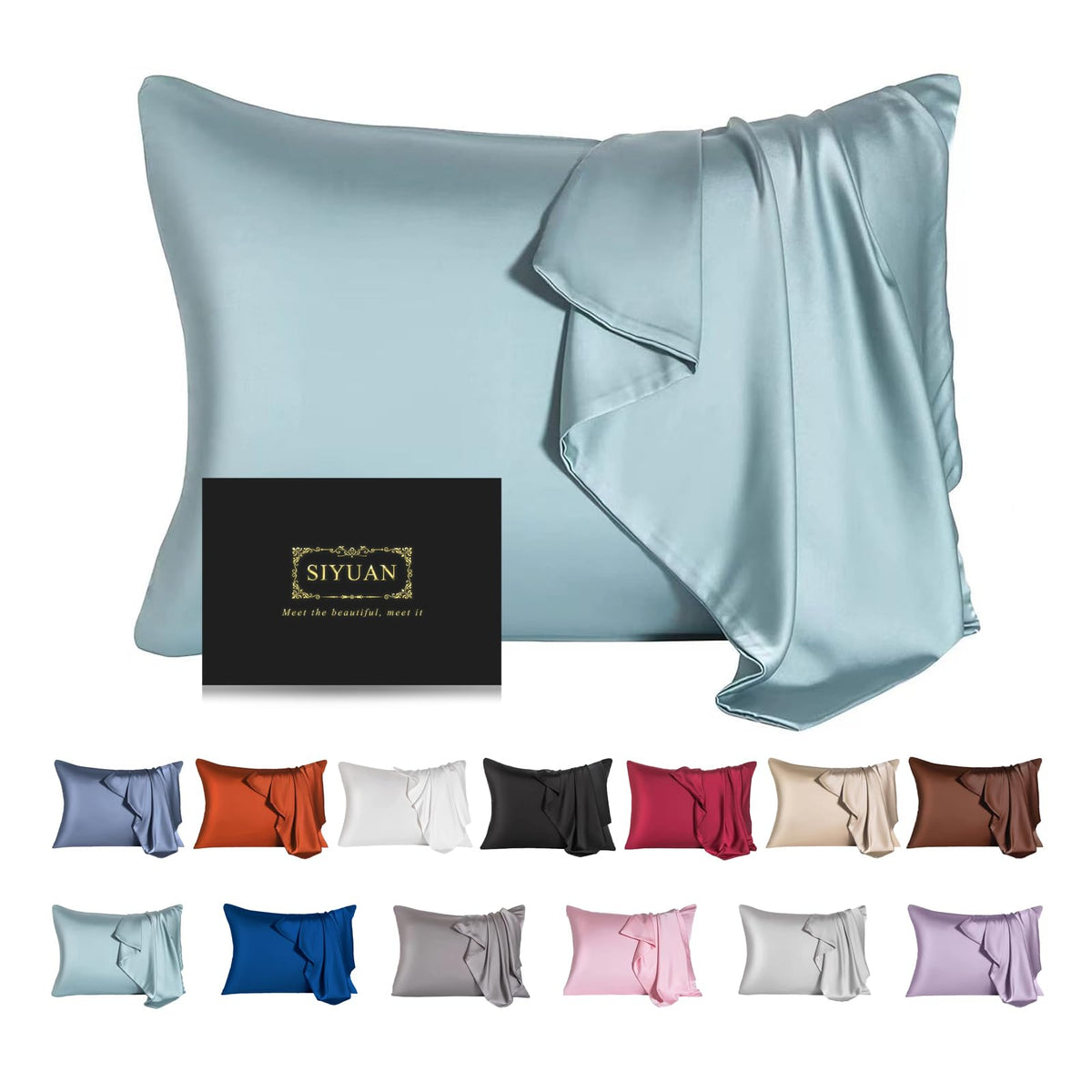 SIYUAN toddler aqua blue silk pillowcase smooth skin and hair