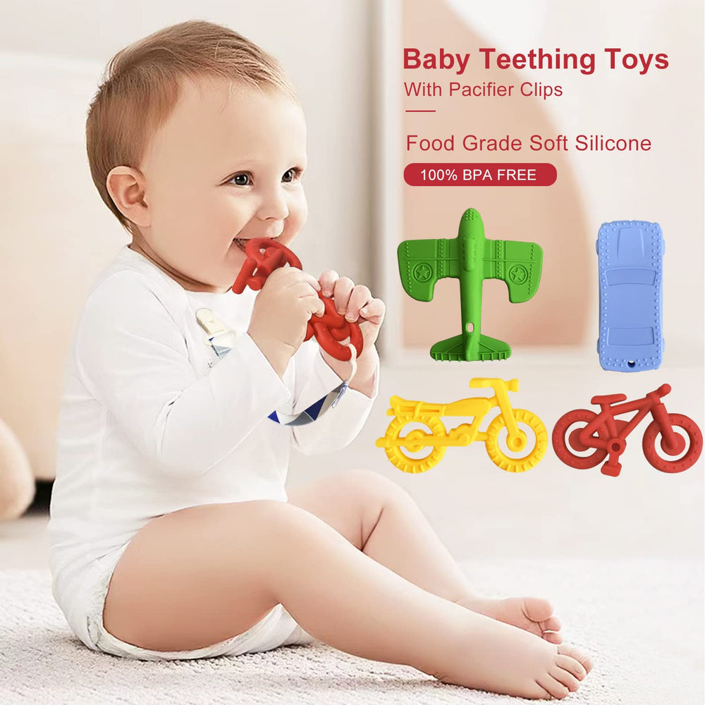 SJDSND teething toy car shape with bright colors supports visual tracking.