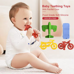 SJDSND teething toy car shape with bright colors supports visual tracking.