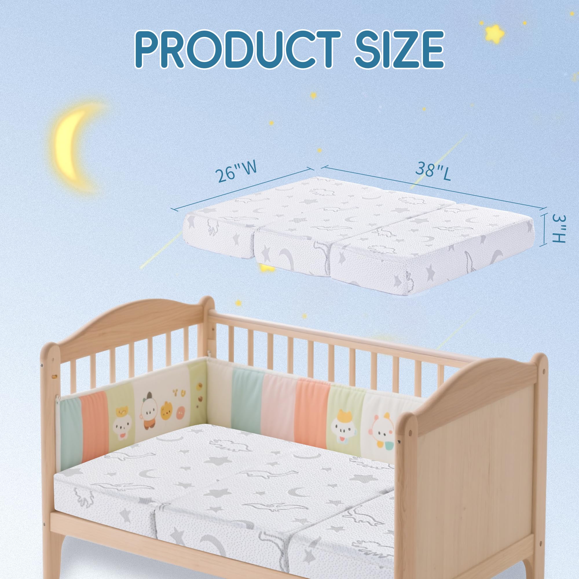 SJEUQOP dual-sided memory foam mattress offering firm infant support and soft toddler comfort.