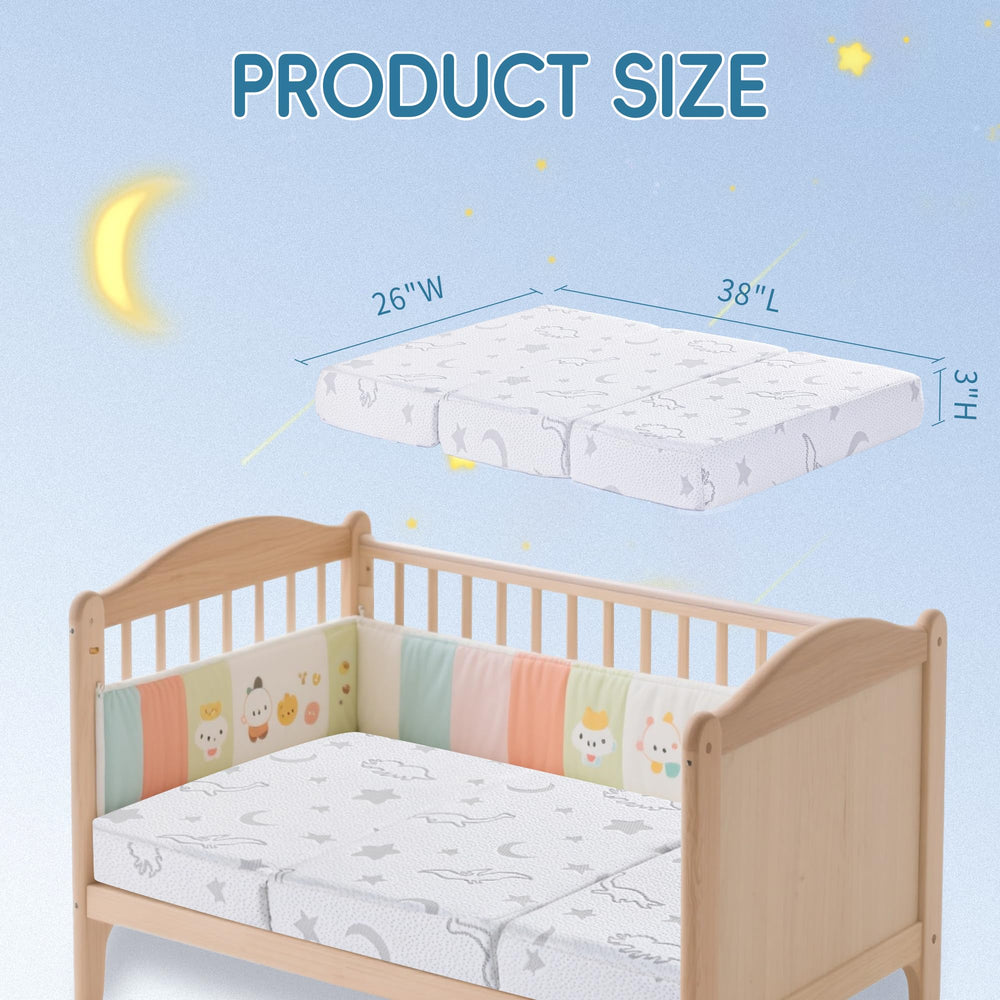 SJEUQOP dual-sided memory foam mattress offering firm infant support and soft toddler comfort.