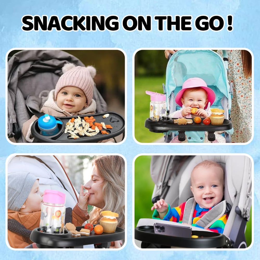 Sjxsimwoo snack tray double-clip ensures secure attachment on most round stroller arms