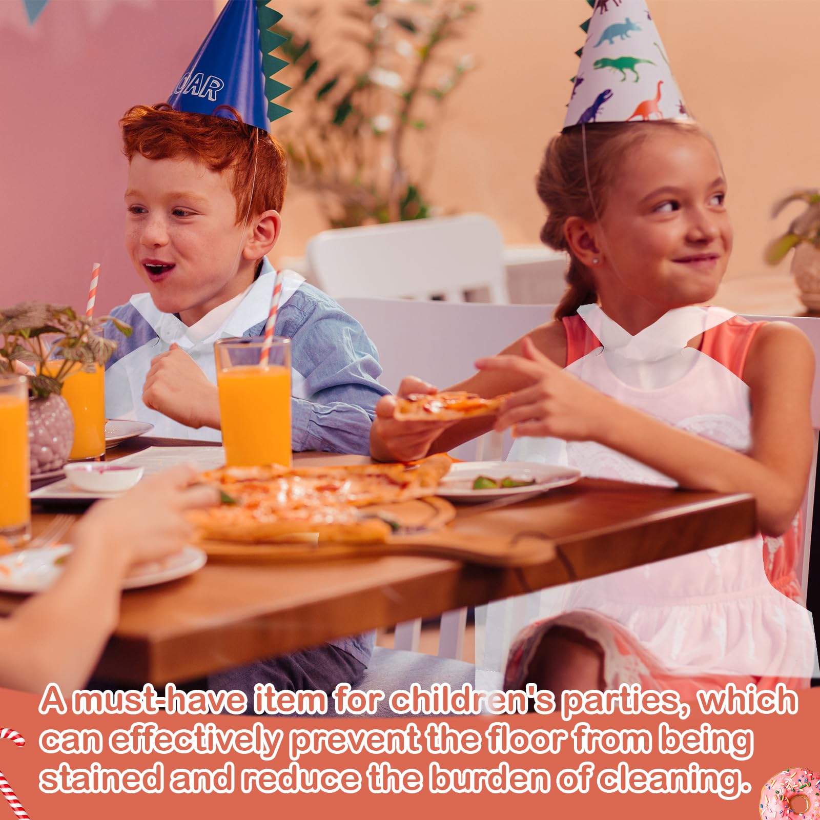 Skicuff kids dining setup with disposable bibs keeps clothes clean during meals