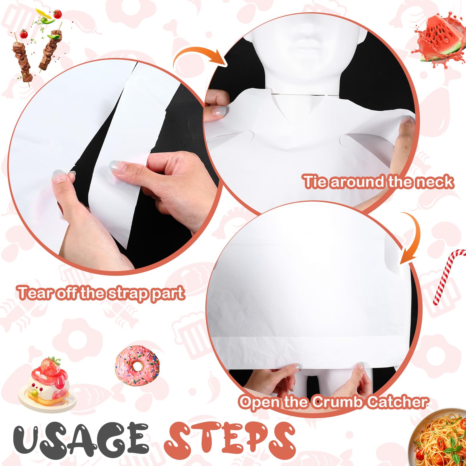 Skicuff disposable bib pocket catcher visible to trap crumbs during meals