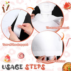 Skicuff disposable bib pocket catcher visible to trap crumbs during meals