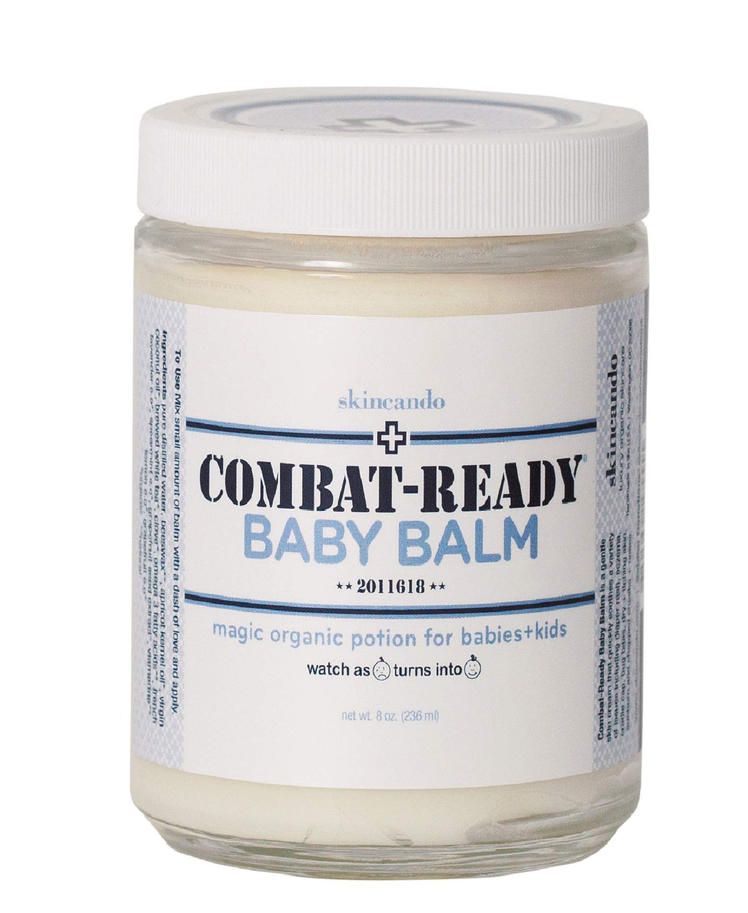 Skincando Combat Ready Baby Balm bottle — all natural baby moisturizer for delicate skin.