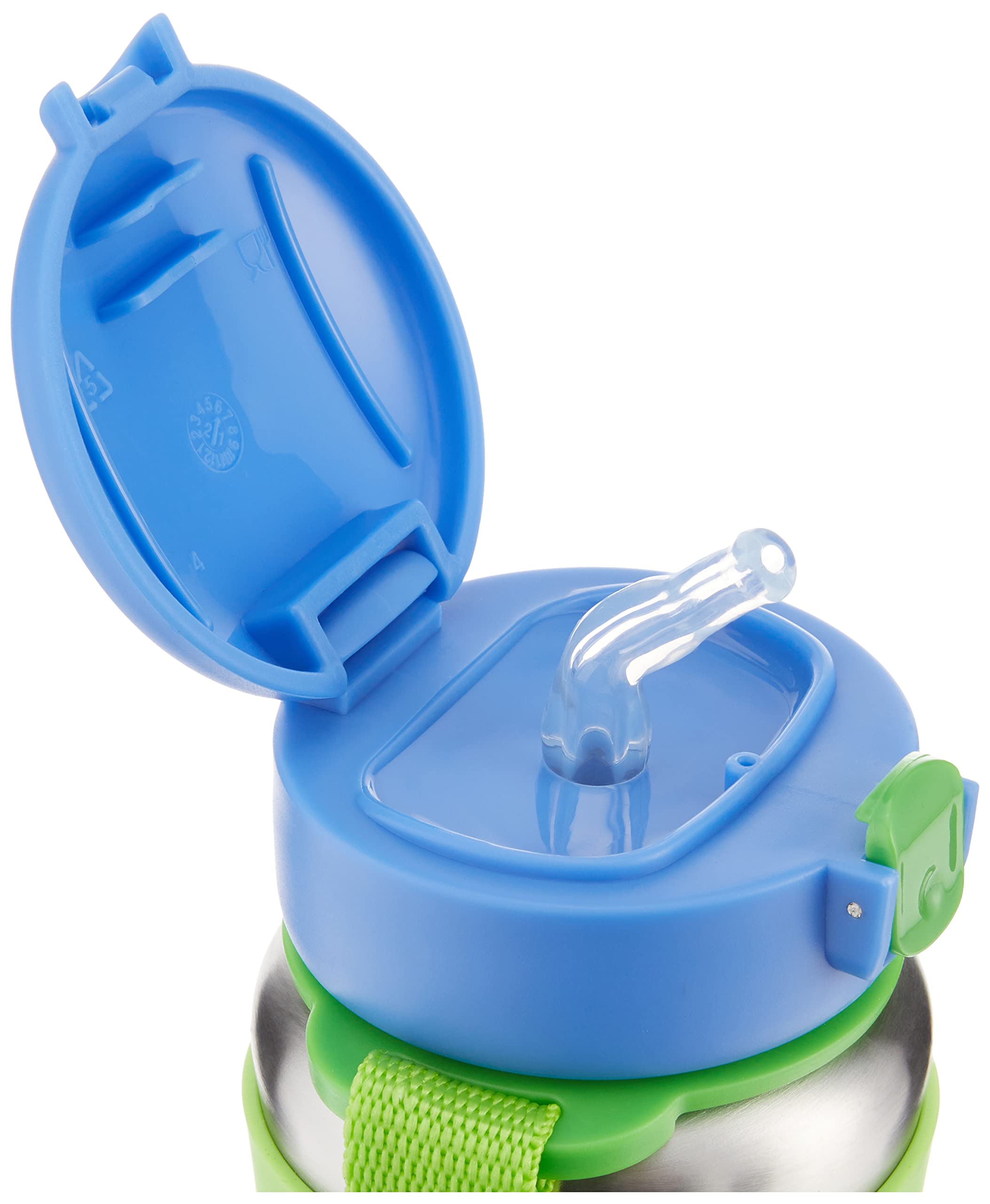 Skip Hop Dino straw-lid closed reveals clean, ready-to-use straw on the go