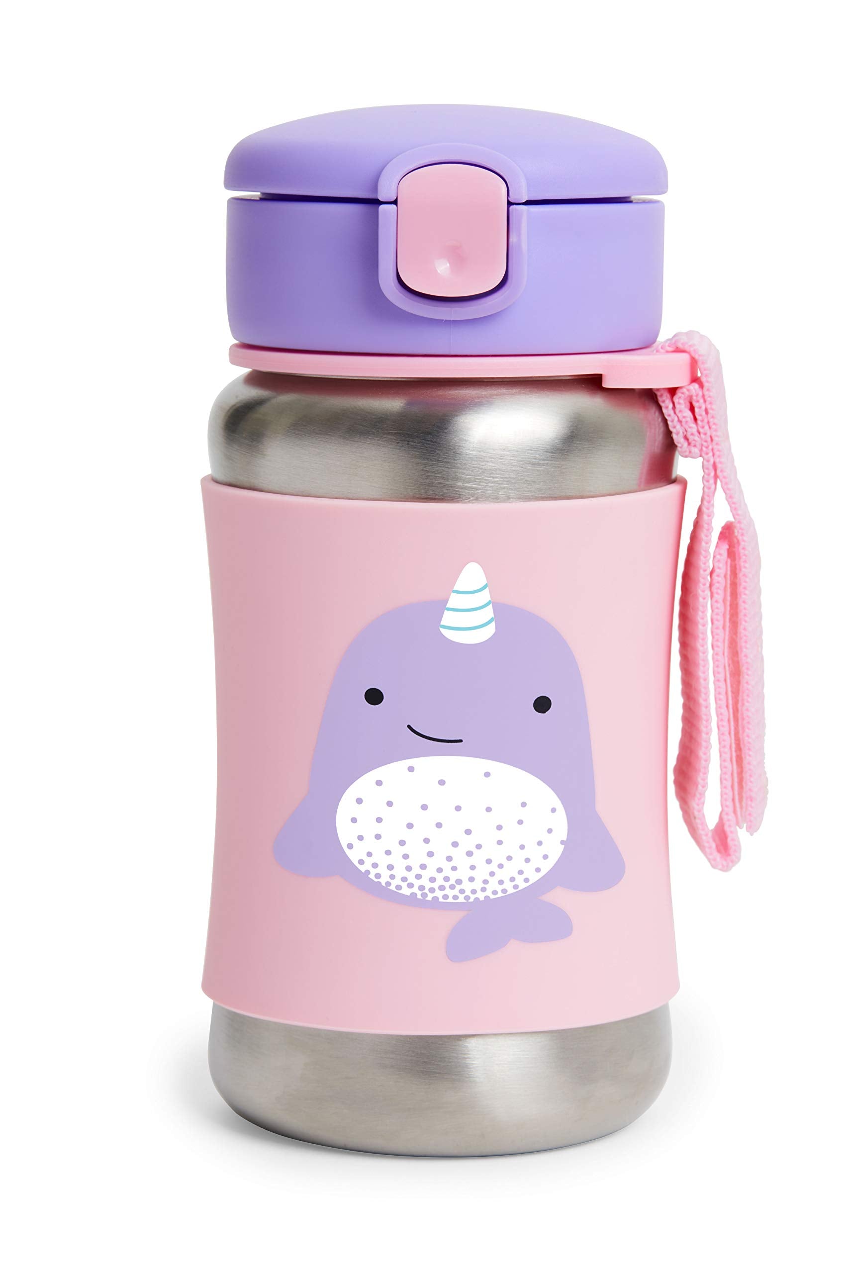 Skip Hop Narwhal sippy cup front view with silicone grip for easy hold.