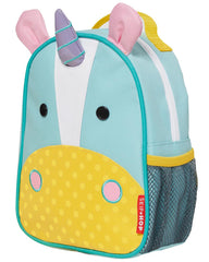Skip Hop Zoo Unicorn backpack front view with detachable tether for safe crowds