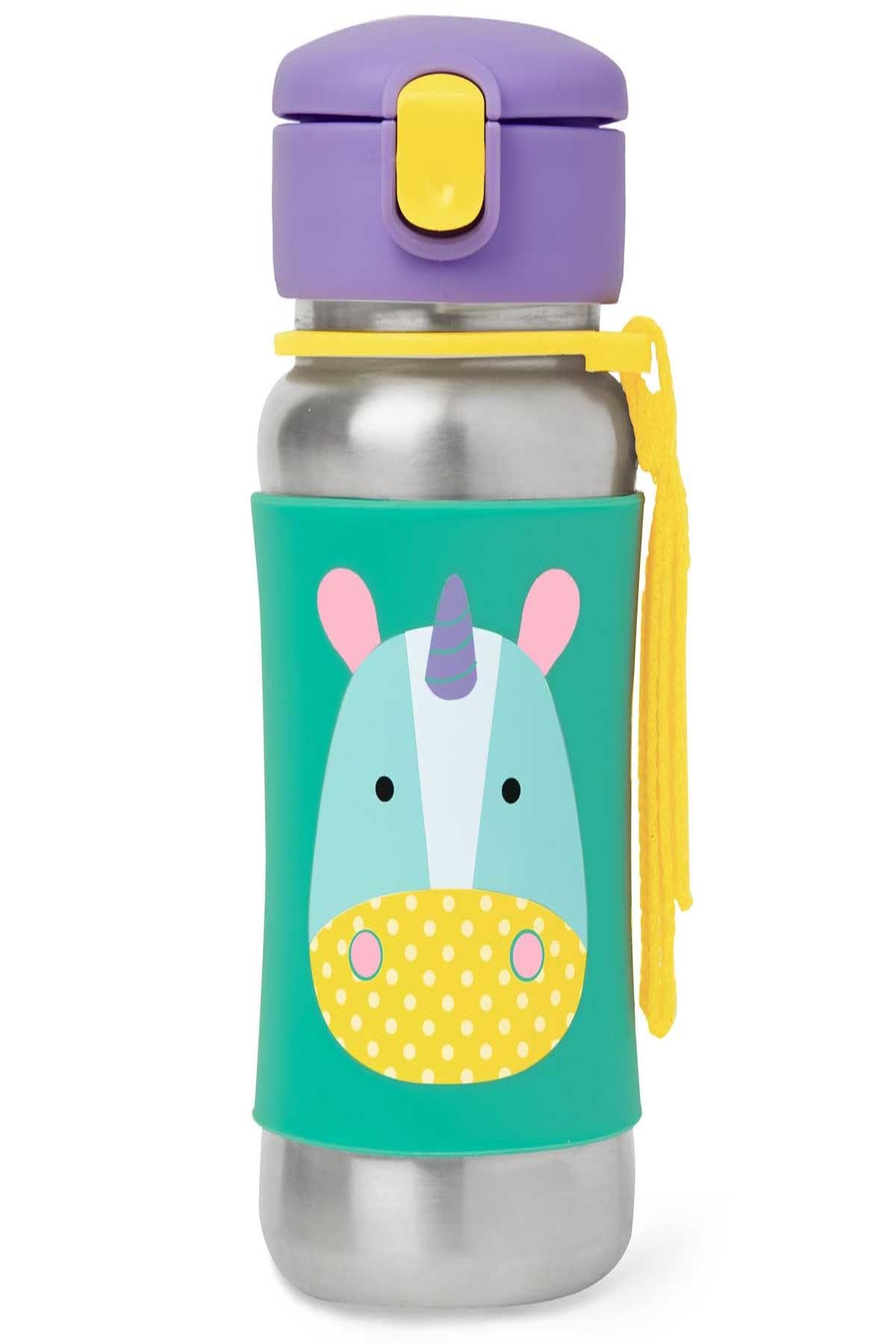 Skip Hop Unicorn sippy cup with straw; silicone grip aids little hands.
