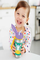 Skip Hop Unicorn sippy bottle shows 12 oz capacity and easy transport.