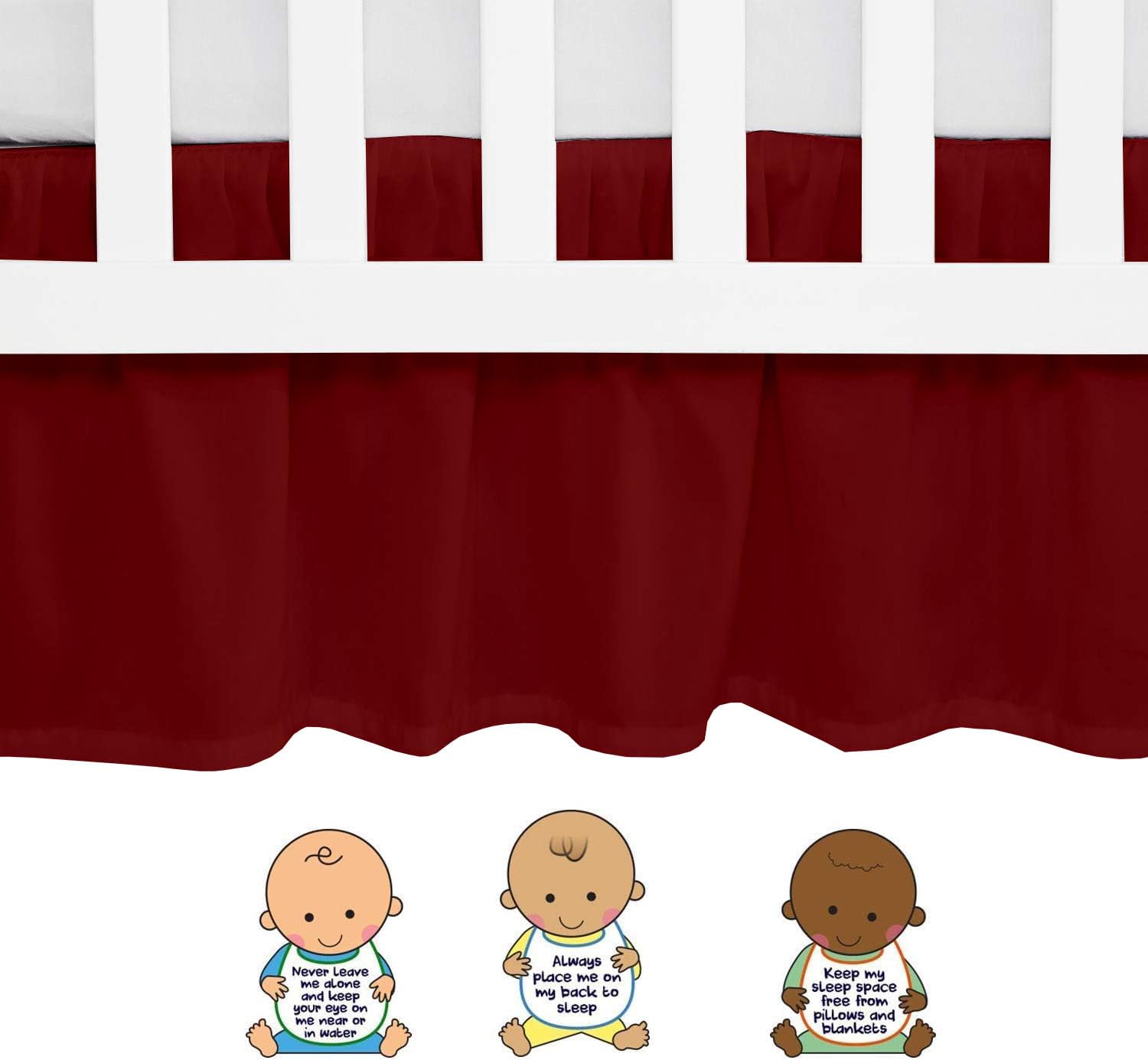 Sky Beddings burgundy crib skirt adds classic nursery style for boys or girls.