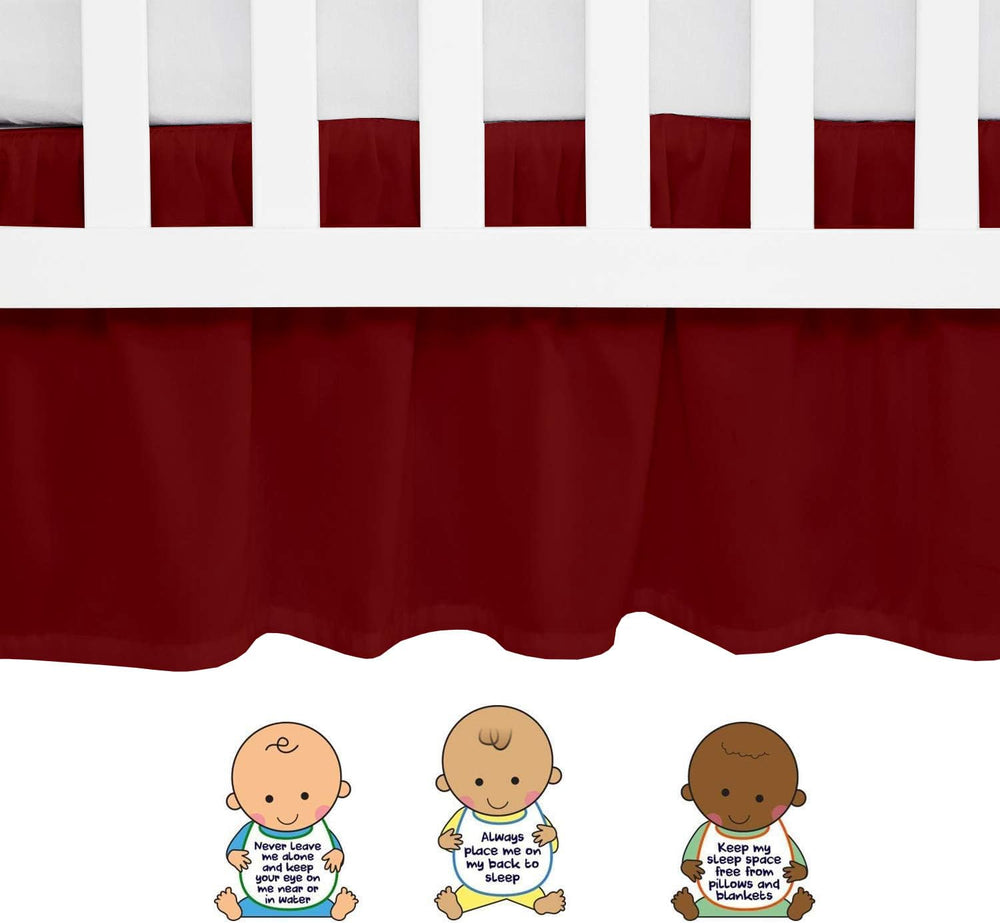 Sky Beddings burgundy crib skirt adds classic nursery style for boys or girls.