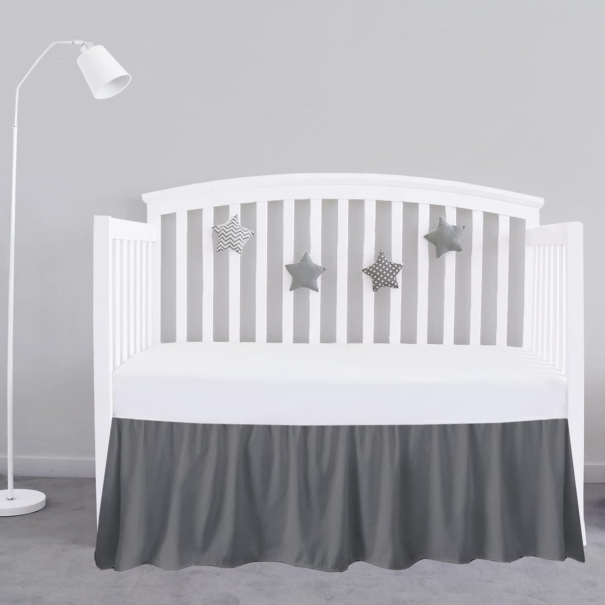 SKY BEDDINGS dark grey crib bed skirt 28x52 provides a polished, clutter-free nursery aesthetic.