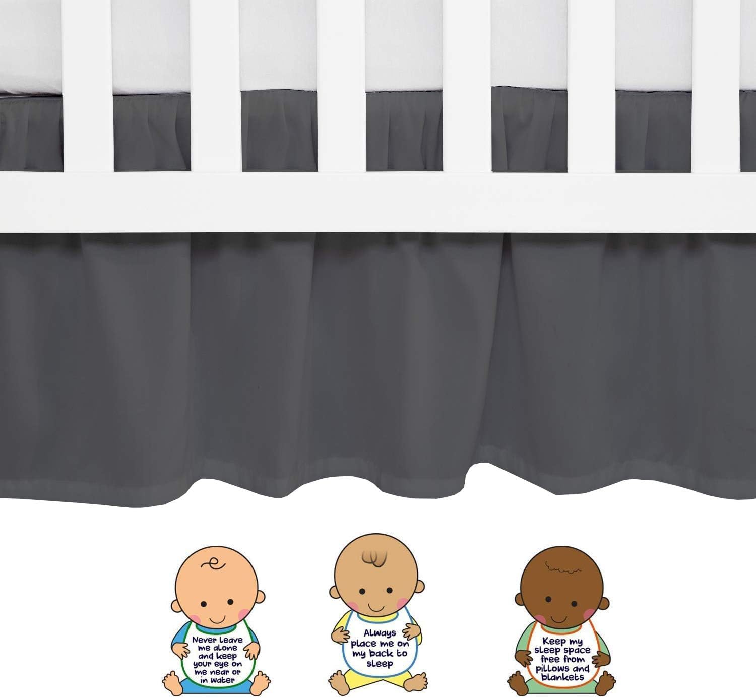 SKY BEDDINGS gender-neutral crib skirt suits any nursery theme.