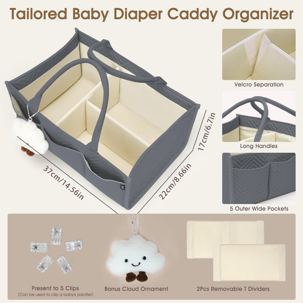 Skycase diaper caddy dimensions show 14.56 x 8.66 x 6.69 inches for organized baby essentials.