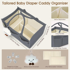 Skycase diaper caddy dimensions show 14.56 x 8.66 x 6.69 inches for organized baby essentials.